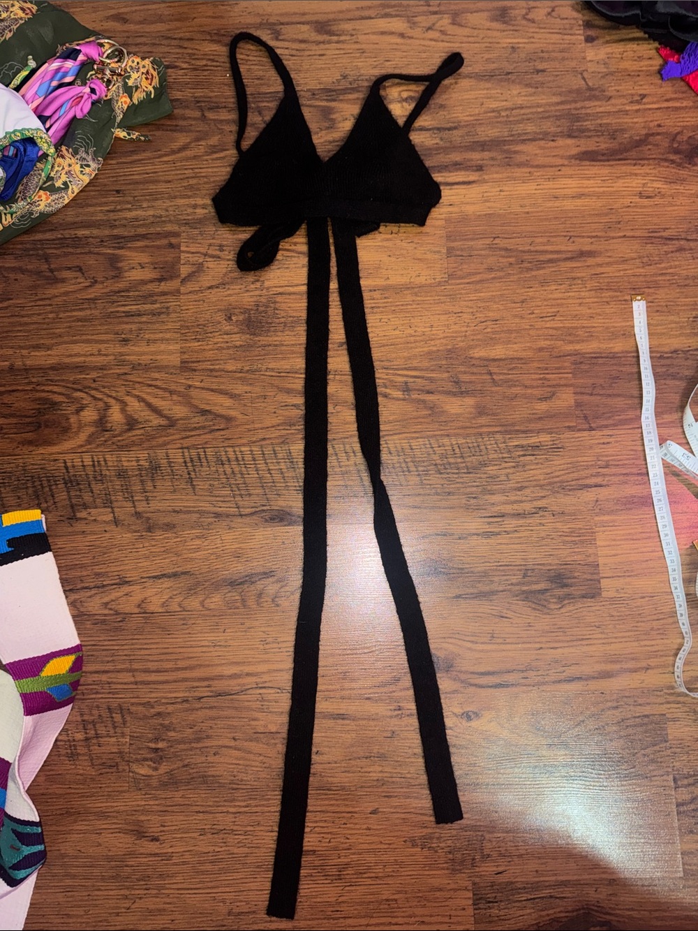 Black Wrap Bralette Top w Exaggerated Tie Back 2.L2